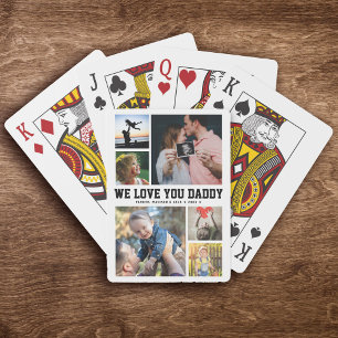 WE LOVE YOU DADDY Family Photo Collage Cool Trendy Playing Cards