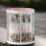 We Love You Gigi Photo Collage Mug<br><div class="desc">Delight your beloved grandmother with a cherished gift that brings joy with each sip. This unique coffee mug, embellished with a 6-photo collage of her favourite little ones, bears a heartfelt message, 'We love you Gigi' in an adorable pink gradient font. A personalised touch with the children's names adds that...</div>