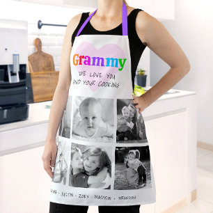 We Love You Grammy Colourful Bold 6 Photo Collage Apron