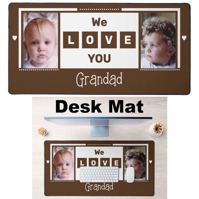 We love you grandad 2 photo brown white desk mat (Creator Uploaded)