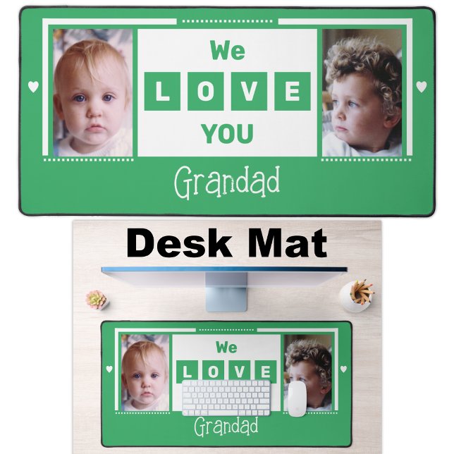 We love you grandad 2 photo green white desk mat (Creator Uploaded)