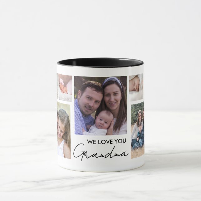 We Love You Grandma 13 Photo Collage White Mug (Center)