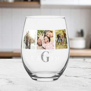 We Love You Grandma 3 Photo Personalised Monogram Stemless Wine Glass