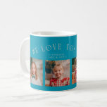 We Love You Grandma 4-Photo Aqua Peach Coffee Mug<br><div class="desc">Perfect gift for a grandmother on mother's day or birthday featuring a text on a curved line that says "we love you grandma" with 4 photos on the bottom half. The color is aqua blue and peach.</div>