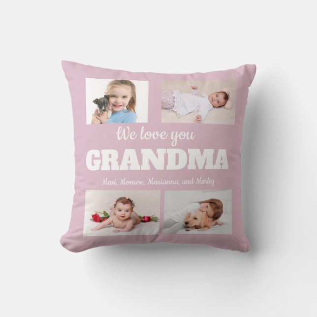 We Love you Grandma 4 Photo Pink Cushion (Front)