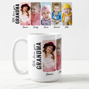 We Love You Grandma 5 Grandkids Custom Photo Coffee Mug