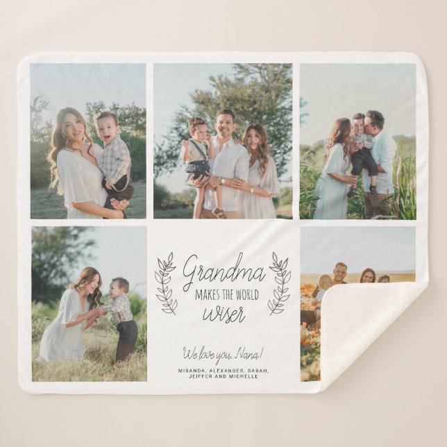 We love you grandma 5 photo collage personalised sherpa blanket (Front (Horizontal))