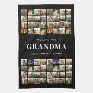 We Love You Grandma 64 Photo Collage Tea Towel