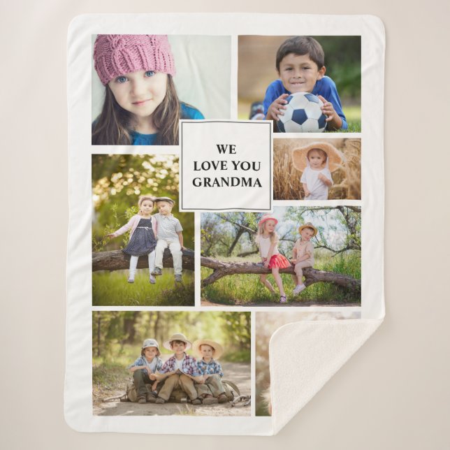 We Love You Grandma 7 Photo Collage Grandchild Sherpa Blanket (Front)