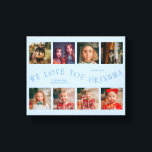 We Love You Grandma | 8 Photo Grid Icy Blue Canvas Print<br><div class="desc">Customizable canvas print featuring 8 photos with a curved typography text that says "we love you grandma." Perfect keepsake gift for a grandmother in your life for a special occasion. The color is icy blue.</div>