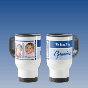 We love you grandma add photos white and deep blue travel mug