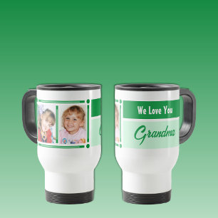 We love you grandma add photos white and green travel mug