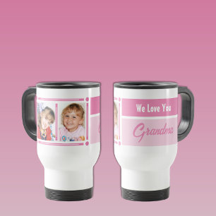 We love you grandma add photos white and pink travel mug