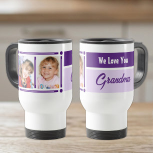 We love you grandma add photos white and purple travel mug
