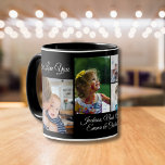 We Love You Grandma | Black 5 Photo Collage Mug<br><div class="desc">Modern,  simple and elegant  5 photo collage mug on black background with customisable we love you grandma script typography and personalised with grandkids names.</div>