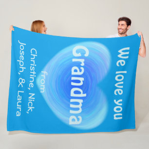 We Love You Grandma Blue Heart Grandparent's Day Fleece Blanket