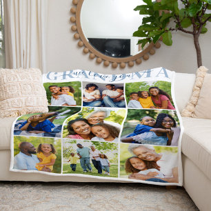 We Love You Grandma Blue Photo Collage Fleece Blanket