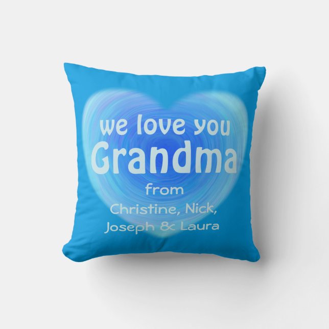 We Love You Grandma Blue Watercolor Heart Modern Cushion (Front)