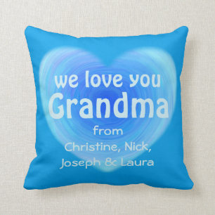 We Love You Grandma Blue Watercolor Heart Modern Cushion