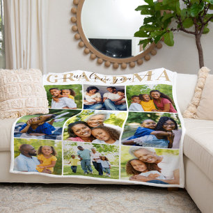 We Love You Grandma Brown Photo Collage Fleece Blanket