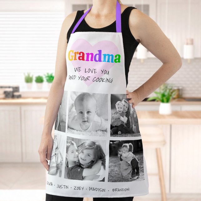 We Love You Grandma Colourful Bold 6 Photo Collage Apron (Creator Uploaded)