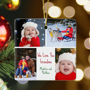 We Love You Grandma Custom Cute Kids Photo Collage Ceramic Ornament