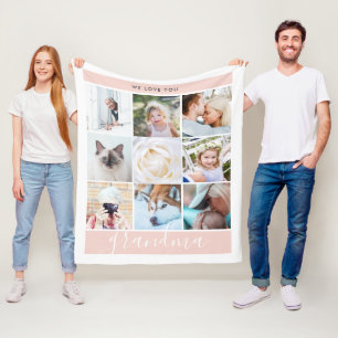 We Love You Grandma Custom Photo Gift Blush Pink Fleece Blanket