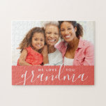 We Love You Grandma Custom Photo Gift | Coral Jigsaw Puzzle<br><div class="desc">Custom printed puzzles personalised with your photo and text. Add a special photo with your mother or grandmother for Mother's Day. Text reads "We Love You Grandma" or customise it with your own message. Use the design tools to add more photos, change the background colour and edit the text fonts...</div>