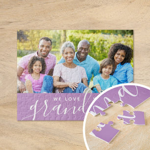 We Love You Grandma Custom Photo Gift Purple Jigsaw Puzzle