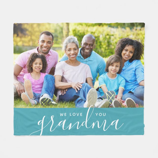 We Love You Grandma Custom Photo Mother's Day Gift Fleece Blanket (Front (Horizontal))