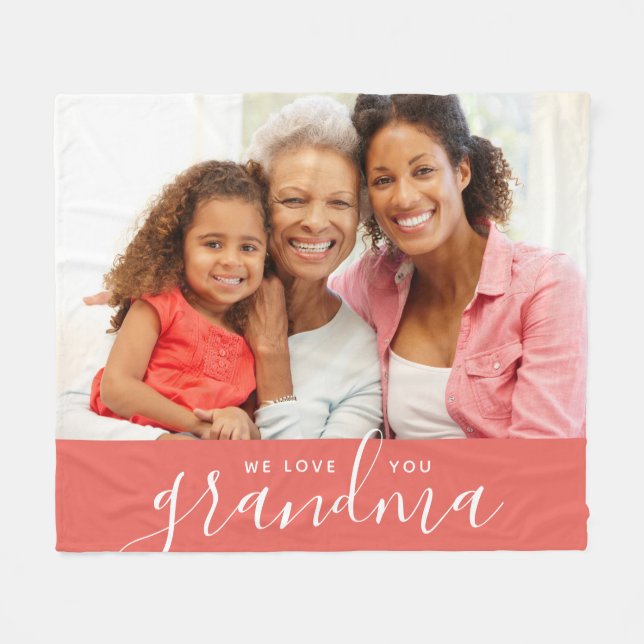 We Love You Grandma Custom Photo Mother's Day Gift Fleece Blanket (Front (Horizontal))