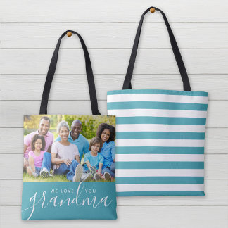 We Love You Grandma Custom Photo Mother's Day Gift Tote Bag