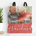 We Love You Grandma Custom Photo Mother's Day Gift Tote Bag<br><div class="desc">Custom 2-sided reversible tote bags personalised with your photos and text. Add a special photo with your mother or grandmother for Mother's Day. Text reads "We Love You Grandma" or customise it with your own message. Add a second photo on the back side with space for additional text if needed....</div>