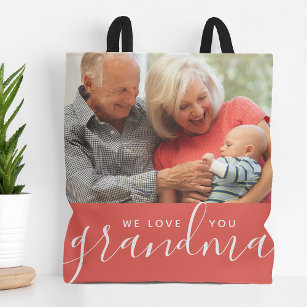 We Love You Grandma Custom Photo Mother's Day Gift Tote Bag