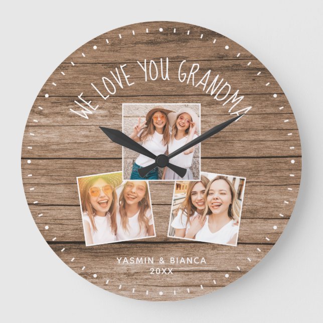 WE LOVE YOU GRANDMA Custom Photo Mothers Day Large Clock (Front)