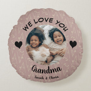 We love you Grandma custom photo & text keepsake Round Cushion