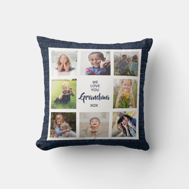We Love You Grandma Custom Pillow with 8 Photos  (Front)