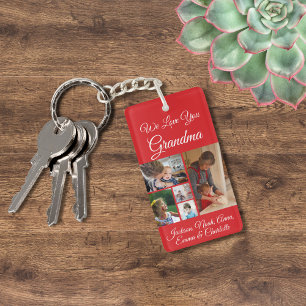 We Love You Grandma Custom Red 5 Photo Key Ring