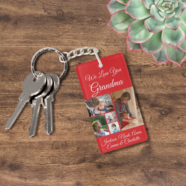 We Love You Grandma | Custom Red 5 Photo Key Ring (Creator Uploaded)
