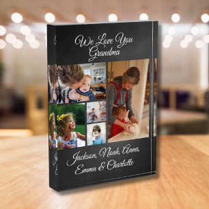 We Love You Grandma   Elegant Black 5 Photo Block