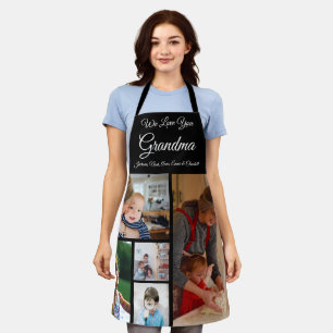 We Love You Grandma   Elegant Black 5 Photo Block Apron