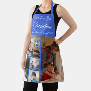 We Love You Grandma   Elegant Blue 5 Photo Apron