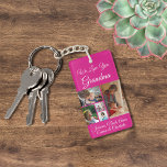 We Love You Grandma | Elegant Magenta 5 Photo Key Ring<br><div class="desc">Elegant 5 photo collage keychain with customisable we love you grandma script typography and personalised with grandkids names on customisable olive green background.</div>