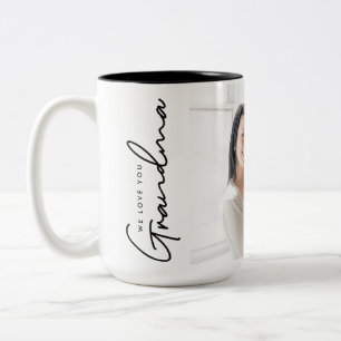 We Love You Grandma Elegant script Custom Photo  Two-Tone Coffee Mug