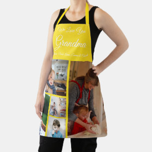 We Love You Grandma   Elegant Yellow 5 Photo Block Apron