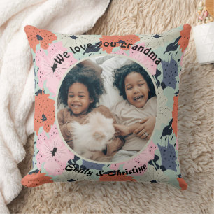 We love you grandma floral custom photo and names cushion