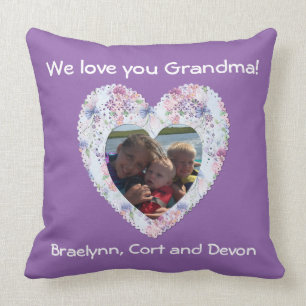 "We love you Grandma" floral heart shaped frame Cushion