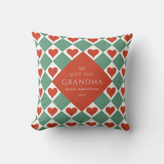 We Love You Grandma Gift Heart Red Green Cushion (Front)
