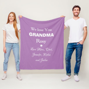 We Love You Grandma Gift Script Kids Names Chic  Fleece Blanket