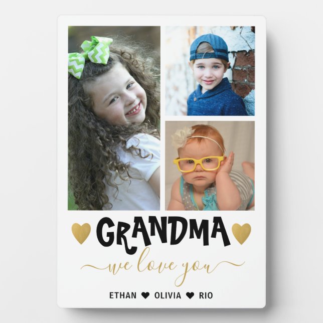 We Love You Grandma Grandkids 3 Photo Collage Plaque (Front)